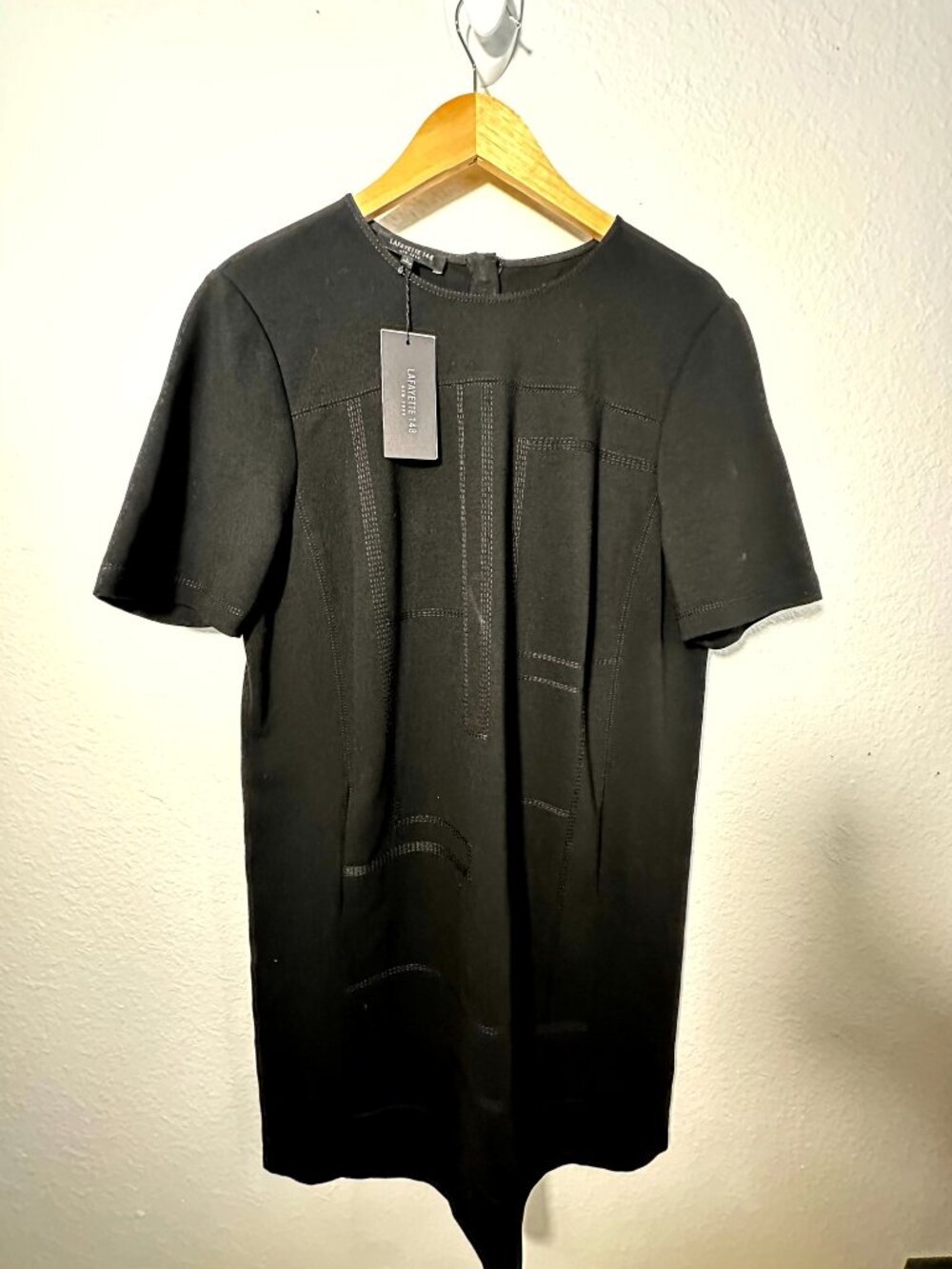 Lafayette 148 NWT Black Short Sleeve Structured Stitch Dress Size Large